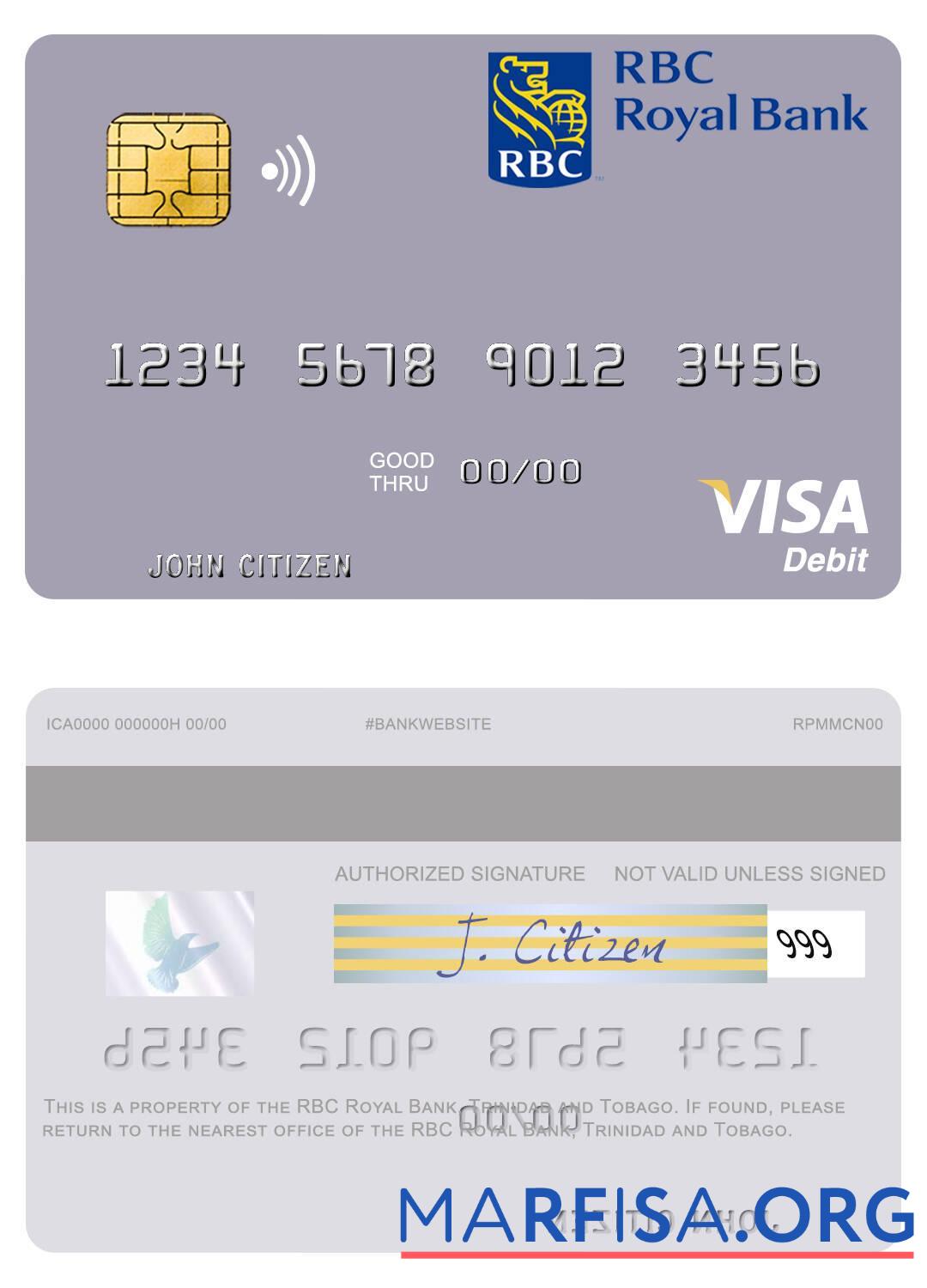 Downloadable Trinidad and Tobago RBC Royal Bank visa debit card example
